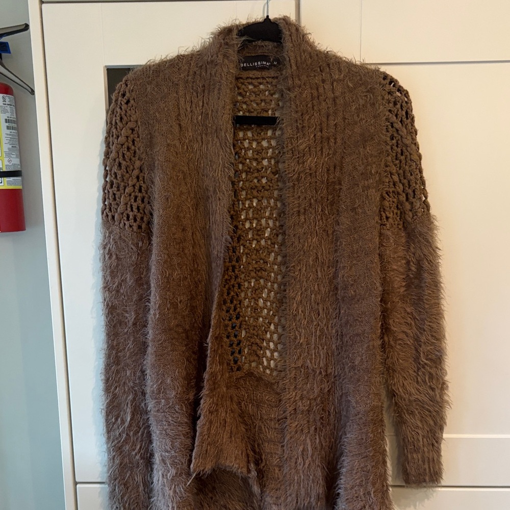 Cozy Open-Front Brown Fuzzy Women's Cardigan